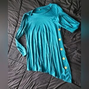 Teal Asymmetrical Button-Detail Women's Top/Mini Dress